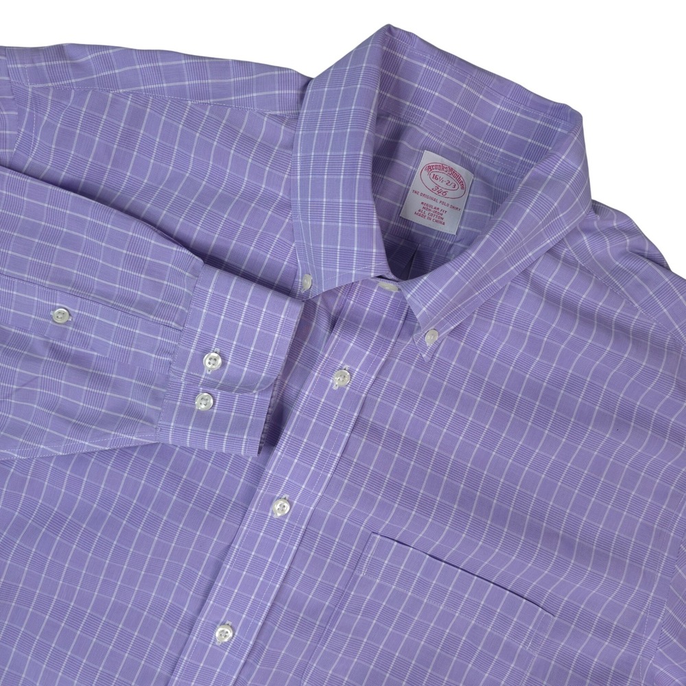 Brooks Brothers 346 Button Down Dress Shirt 16.5‎ 2/3 Purple Check Regular Fit